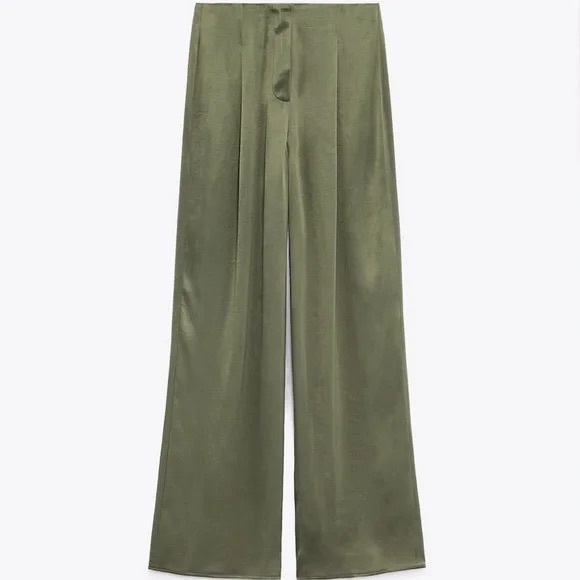 Zara Pants - Zara Satin Effect Full Length Dart Pants in Olive
